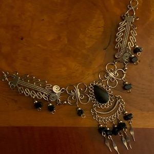Black Peruvian Necklace with Natural Stones